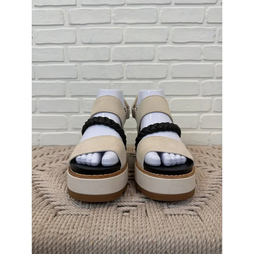 Sorel Platform Sandals Beige Suede Braided Strap Size 7